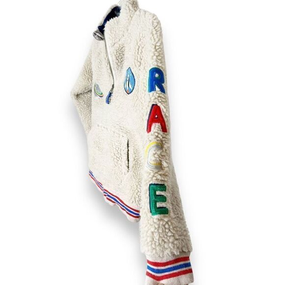 Mini Boden Ivory Space Race Embroidered Sherpa Half Zip Pullover Jacket 9-10 Yrs - Picture 2 of 10